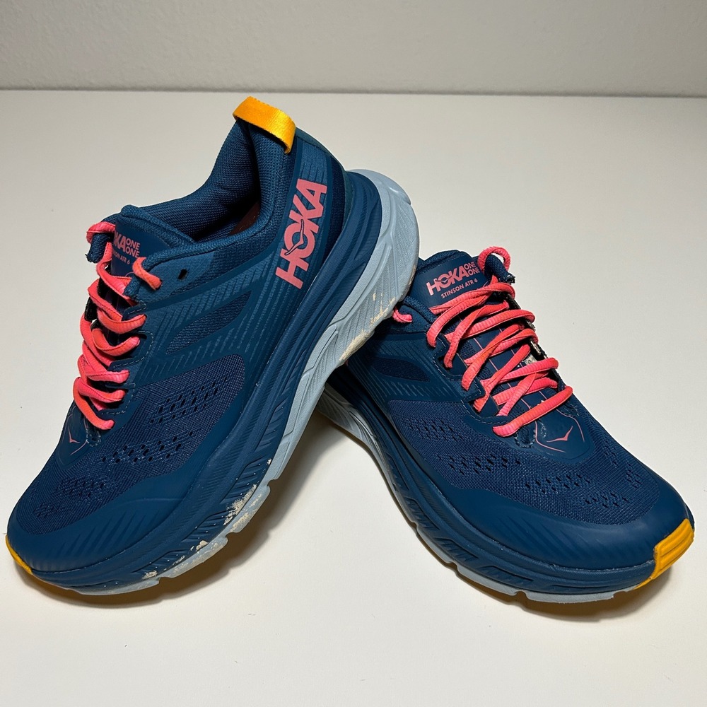 Hoka One One Stinson ATR 6 Womens 7.5 Moroccan Blue Saffron Trail Running Shoes